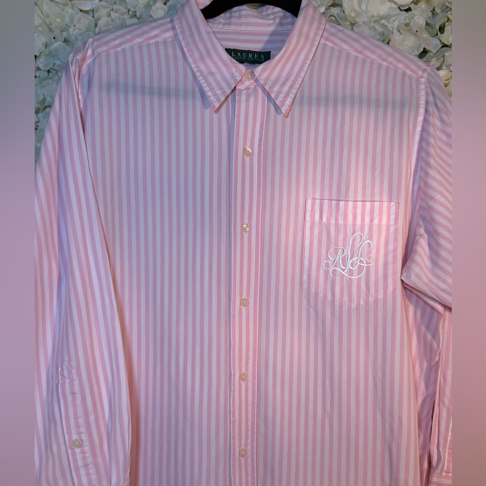 Vintage Lauren Ralph Lauren Pink & White Striped Cotton Shirt – Plus Size